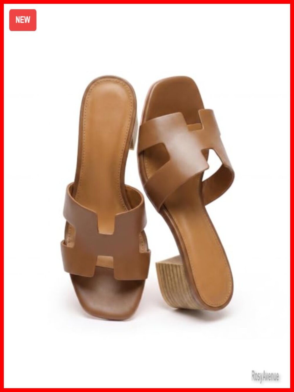 Women's Low Block Heel Sandal Square Toe Cutout Slip On Mule